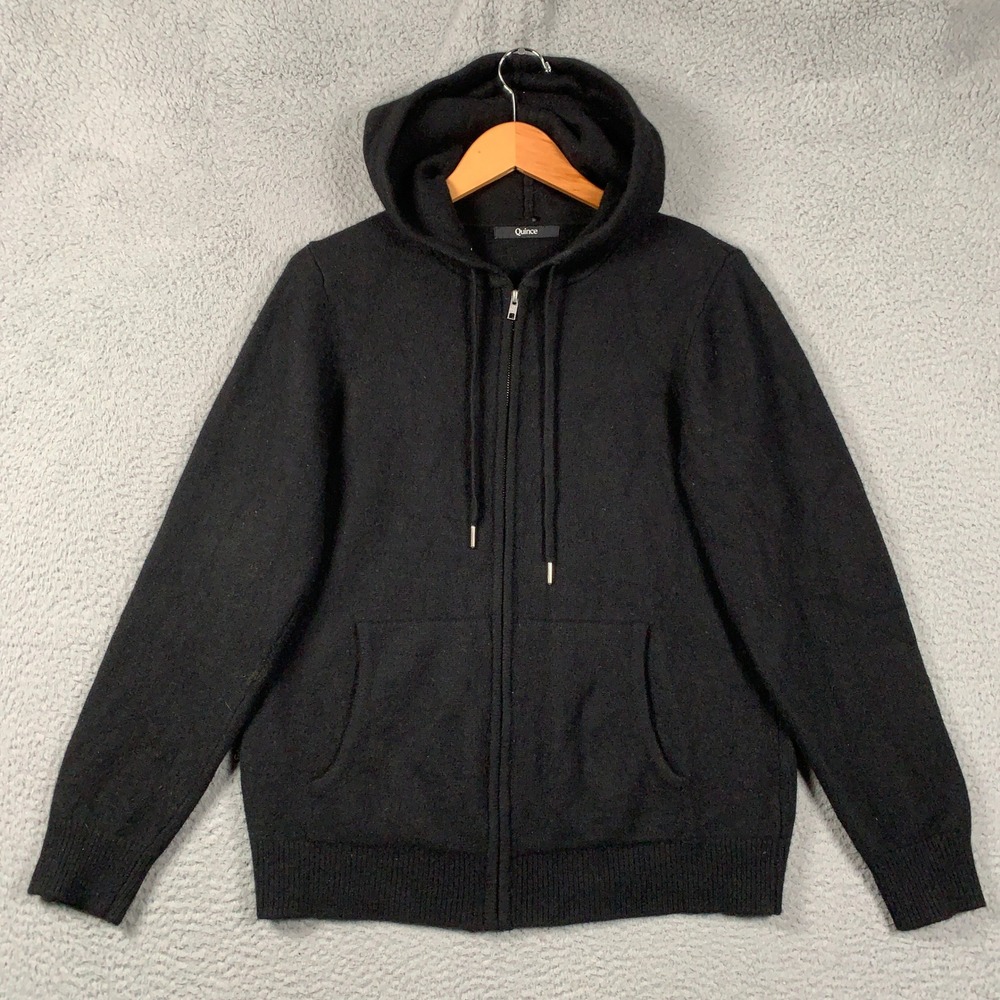 Quince Mongolian Cashmere Full-Zip Hoodie Women's Large L Black Soft Luxury Zip